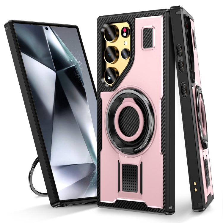 For Samsung Galaxy S25 Ultra 5G Ring Holder Carbon Fiber PC Hybrid TPU Phone Case(Rose Gold) - Galaxy S25 Ultra 5G Cases by PMC Jewellery | Online Shopping South Africa | PMC Jewellery | Buy Now Pay Later Mobicred