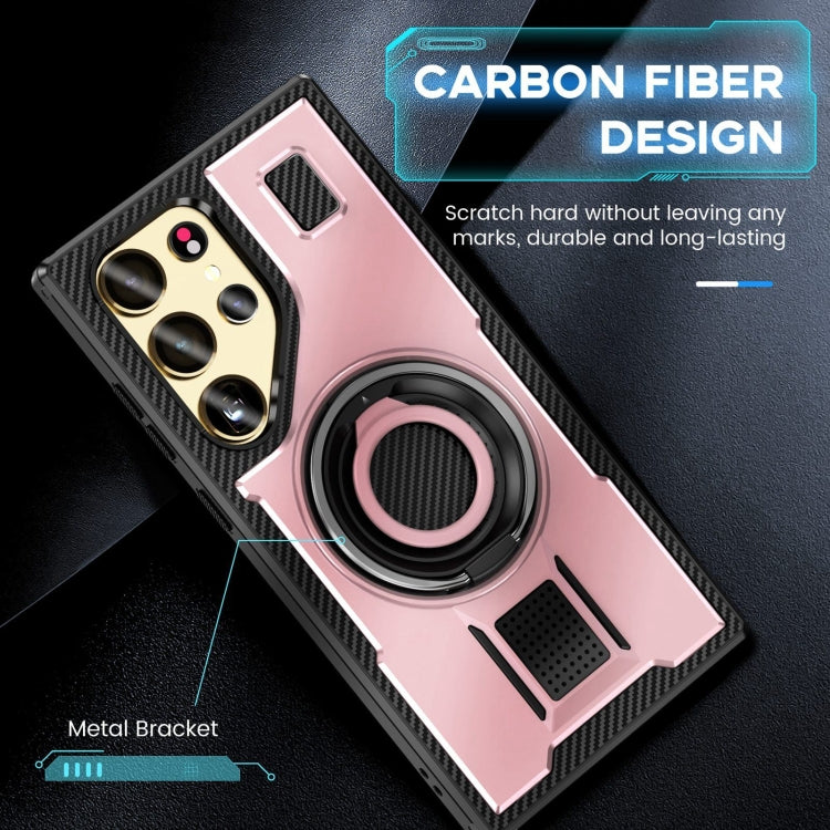 For Samsung Galaxy S25 Ultra 5G Ring Holder Carbon Fiber PC Hybrid TPU Phone Case(Rose Gold) - Galaxy S25 Ultra 5G Cases by PMC Jewellery | Online Shopping South Africa | PMC Jewellery | Buy Now Pay Later Mobicred