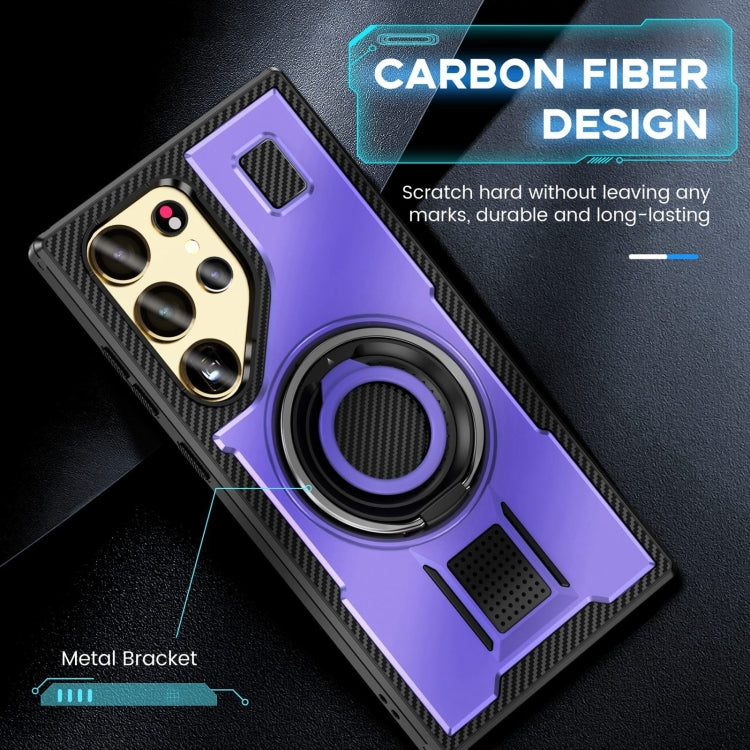 For Samsung Galaxy S25 Ultra 5G Ring Holder Carbon Fiber PC Hybrid TPU Phone Case(Purple) - Galaxy S25 Ultra 5G Cases by PMC Jewellery | Online Shopping South Africa | PMC Jewellery | Buy Now Pay Later Mobicred