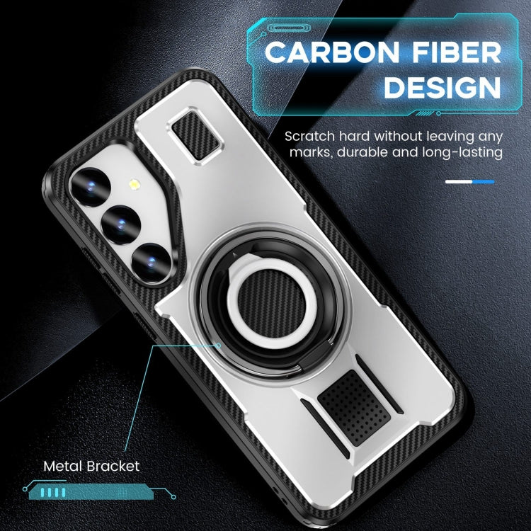 For Samsung Galaxy S25 5G Ring Holder Carbon Fiber PC Hybrid TPU Phone Case(White) - Galaxy S25 5G Cases by PMC Jewellery | Online Shopping South Africa | PMC Jewellery | Buy Now Pay Later Mobicred