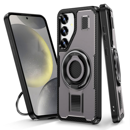 For Samsung Galaxy S25 5G Ring Holder Carbon Fiber PC Hybrid TPU Phone Case(Grey) - Galaxy S25 5G Cases by PMC Jewellery | Online Shopping South Africa | PMC Jewellery | Buy Now Pay Later Mobicred