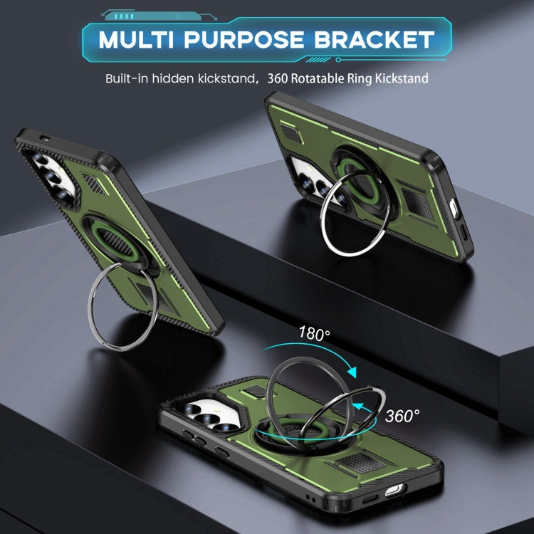 For Samsung Galaxy S25 5G Ring Holder Carbon Fiber PC Hybrid TPU Phone Case(Army Green) - Galaxy S25 5G Cases by PMC Jewellery | Online Shopping South Africa | PMC Jewellery | Buy Now Pay Later Mobicred