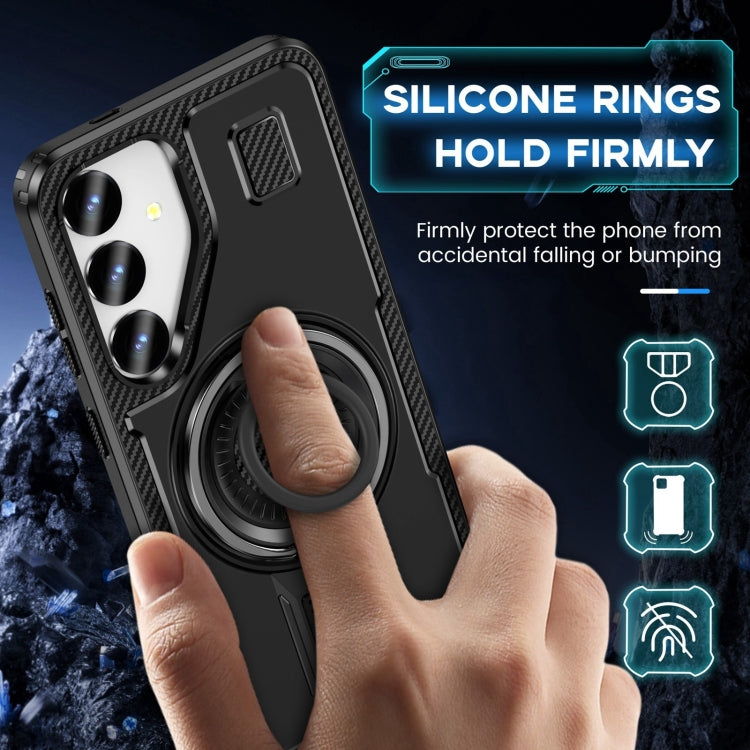 For Samsung Galaxy S25+ 5G Ring Holder Carbon Fiber PC Hybrid TPU Phone Case(Black) - Galaxy S25+ 5G Cases by PMC Jewellery | Online Shopping South Africa | PMC Jewellery | Buy Now Pay Later Mobicred