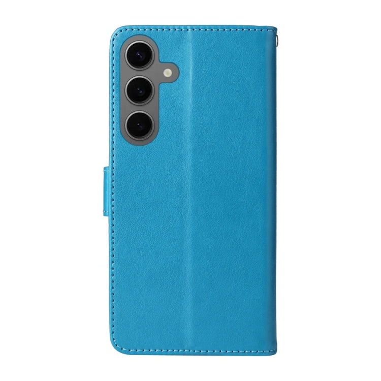 For Samsung Galaxy S25 5G Embossed Butterfly Flowers Leather Phone Case(Blue) - Galaxy S25 5G Cases by PMC Jewellery | Online Shopping South Africa | PMC Jewellery | Buy Now Pay Later Mobicred