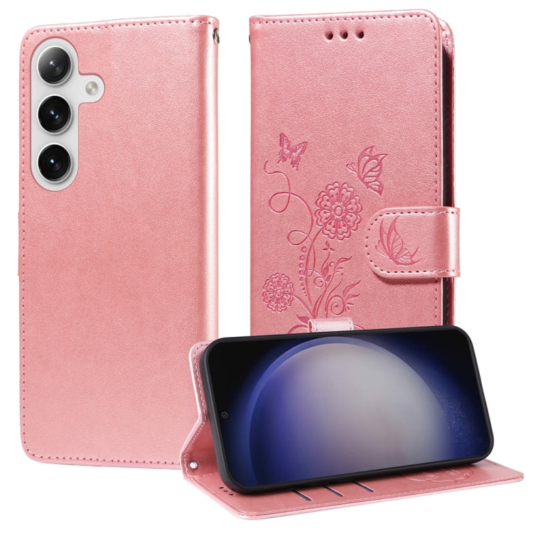 For Samsung Galaxy S25+ 5G Embossed Butterfly Flowers Leather Phone Case(Rose Gold) - Galaxy S25+ 5G Cases by PMC Jewellery | Online Shopping South Africa | PMC Jewellery | Buy Now Pay Later Mobicred