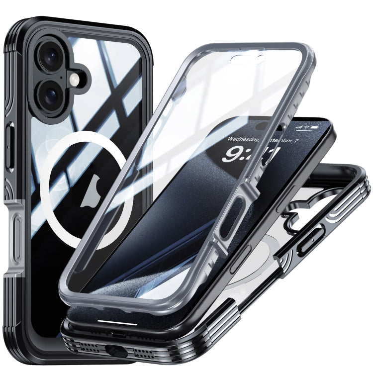 For iPhone 16 Plus Tempered Glass MagSafe Phone Case(Black Grey) - iPhone 16 Plus Cases by PMC Jewellery | Online Shopping South Africa | PMC Jewellery | Buy Now Pay Later Mobicred