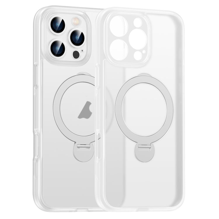 For iPhone 16 Pro Matte Texture 360 Degree Rotary Tone Holder MagSafe Phone Case(Transparent) - iPhone 16 Pro Cases by PMC Jewellery | Online Shopping South Africa | PMC Jewellery | Buy Now Pay Later Mobicred