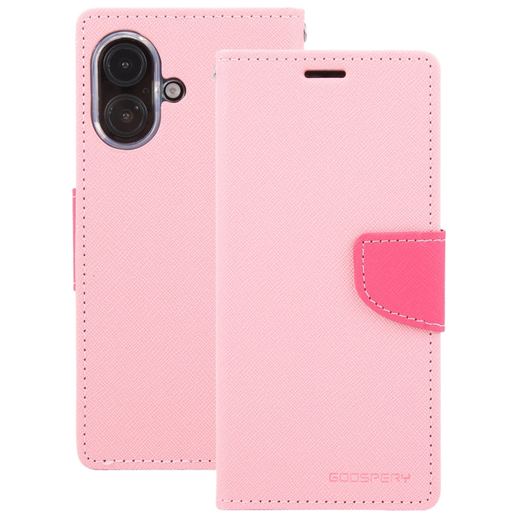 For iPhone 16 GOOSPERY FANCY DIARY Cross Texture Leather Phone Case(Pink) - iPhone 16 Cases by GOOSPERY | Online Shopping South Africa | PMC Jewellery | Buy Now Pay Later Mobicred