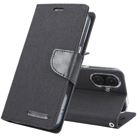 For iPhone 16 Plus GOOSPERY CANVAS DIARY Fabric Texture Flip Leather Phone Case(Black) - iPhone 16 Plus Cases by GOOSPERY | Online Shopping South Africa | PMC Jewellery | Buy Now Pay Later Mobicred