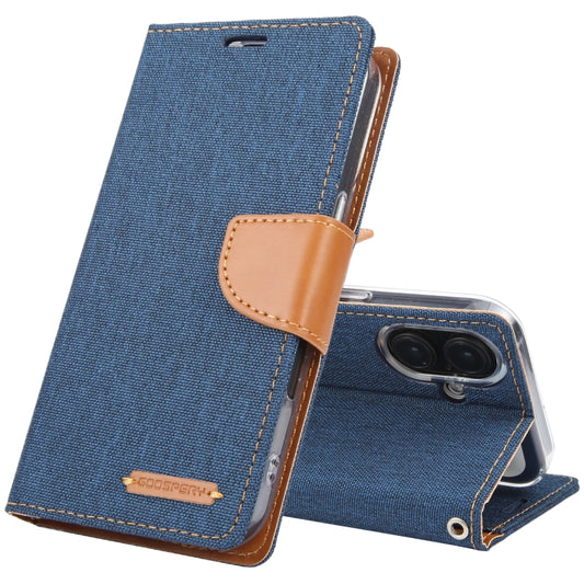 For iPhone 16 Plus GOOSPERY CANVAS DIARY Fabric Texture Flip Leather Phone Case(Navy Blue) - iPhone 16 Plus Cases by GOOSPERY | Online Shopping South Africa | PMC Jewellery | Buy Now Pay Later Mobicred