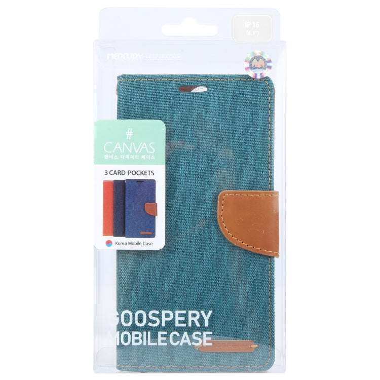 For iPhone 16 Plus GOOSPERY CANVAS DIARY Fabric Texture Flip Leather Phone Case(Green) - iPhone 16 Plus Cases by GOOSPERY | Online Shopping South Africa | PMC Jewellery | Buy Now Pay Later Mobicred