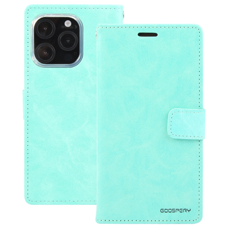 For iPhone 16 Pro Max GOOSPERY BLUE MOON Crazy Horse Texture Leather Phone Case(Mint Green) - iPhone 16 Pro Max Cases by GOOSPERY | Online Shopping South Africa | PMC Jewellery | Buy Now Pay Later Mobicred