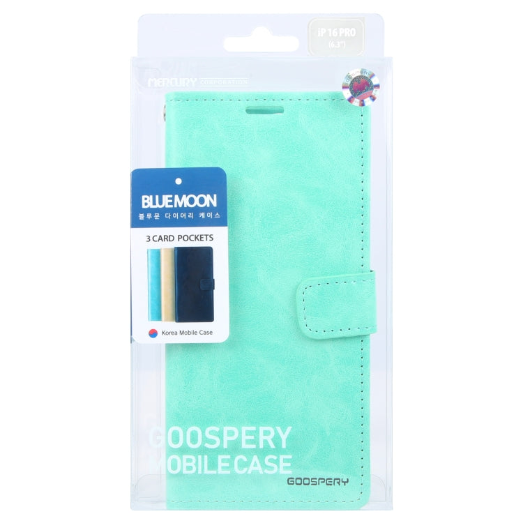 For iPhone 16 Pro GOOSPERY BLUE MOON Crazy Horse Texture Leather Phone Case(Mint Green) - iPhone 16 Pro Cases by GOOSPERY | Online Shopping South Africa | PMC Jewellery | Buy Now Pay Later Mobicred