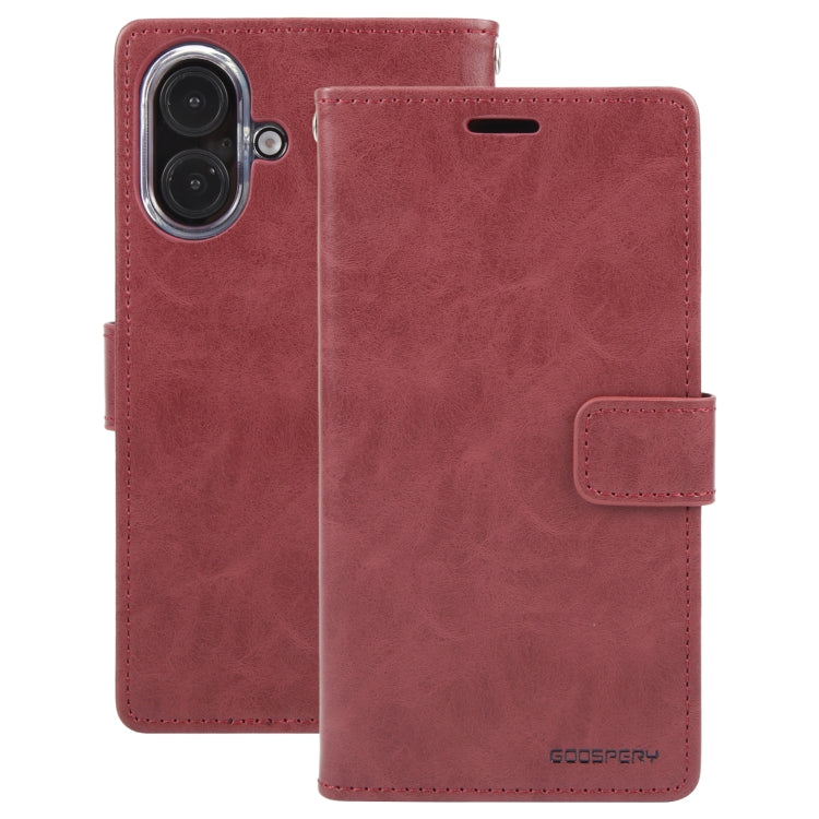 For iPhone 16 GOOSPERY BLUE MOON Crazy Horse Texture Leather Phone Case(Wine Red) - iPhone 16 Cases by GOOSPERY | Online Shopping South Africa | PMC Jewellery | Buy Now Pay Later Mobicred