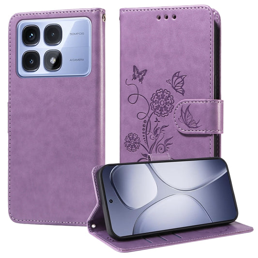 For Redmi K70 Ultra Embossed Butterfly Flowers Leather Phone Case(Purple) - Xiaomi Cases by PMC Jewellery | Online Shopping South Africa | PMC Jewellery | Buy Now Pay Later Mobicred