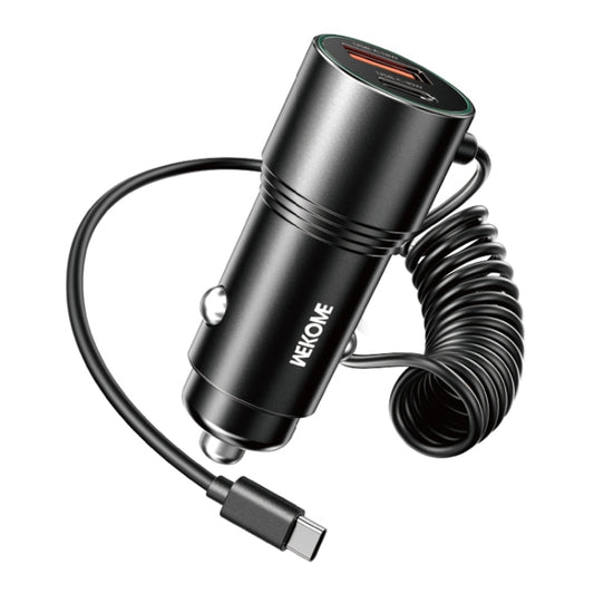 WEKOME WP-C51 Pop Digital Series 66W USB, USB-C / Type-C Car Charger with Charging Cable(Black) - Car Charger by WK | Online Shopping South Africa | PMC Jewellery | Buy Now Pay Later Mobicred