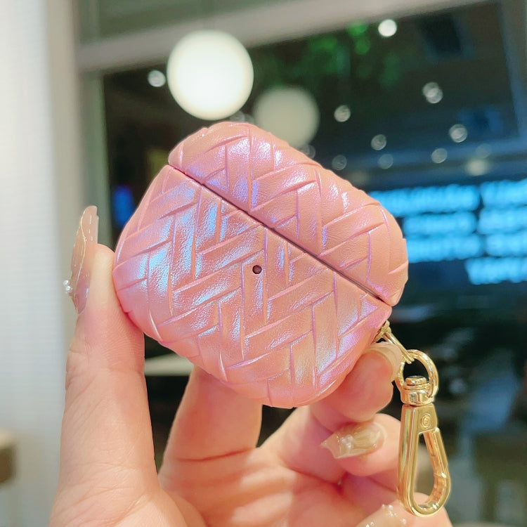For AirPods 3 Colorful Weaving Texture Earbuds Box PC Case with Hook(Pink) - For AirPods 3 by PMC Jewellery | Online Shopping South Africa | PMC Jewellery | Buy Now Pay Later Mobicred