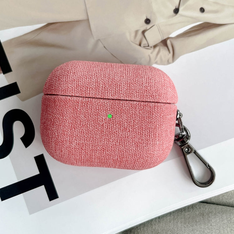 For AirPods Pro Fine Cloth Texture Earbuds Box PC Case with Hook(Pink) - For AirPods Pro by PMC Jewellery | Online Shopping South Africa | PMC Jewellery | Buy Now Pay Later Mobicred