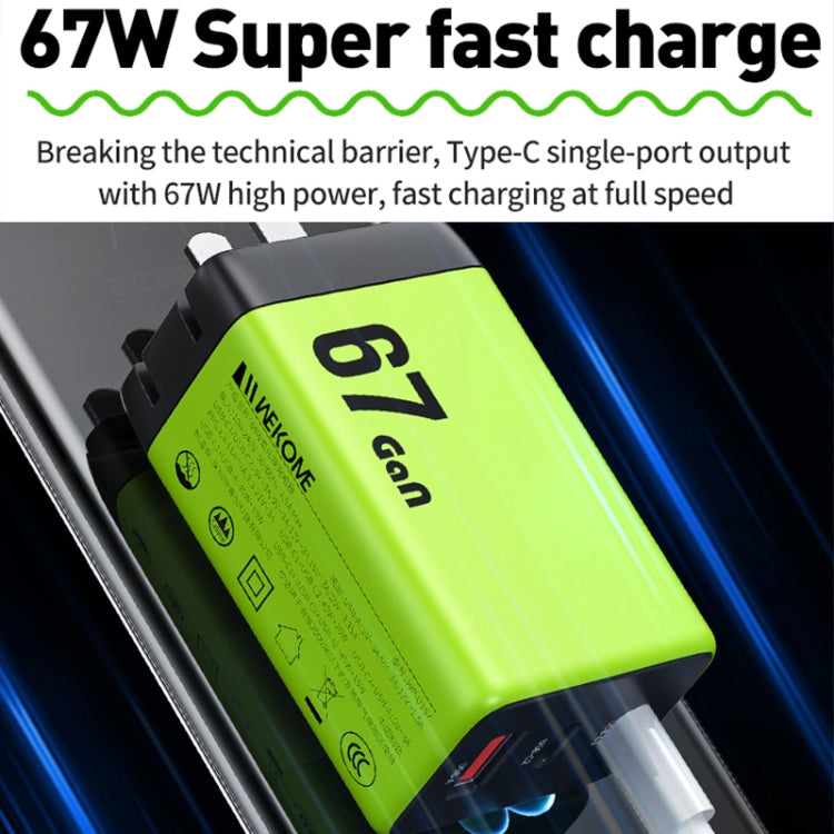 WK WP-U157 67W USB-C / Type-Cx2, USB GaN Fast Charger, Plug Type:UK Plug(Green) - USB Charger by WK | Online Shopping South Africa | PMC TechLife | Buy Now Pay Later Mobicred
