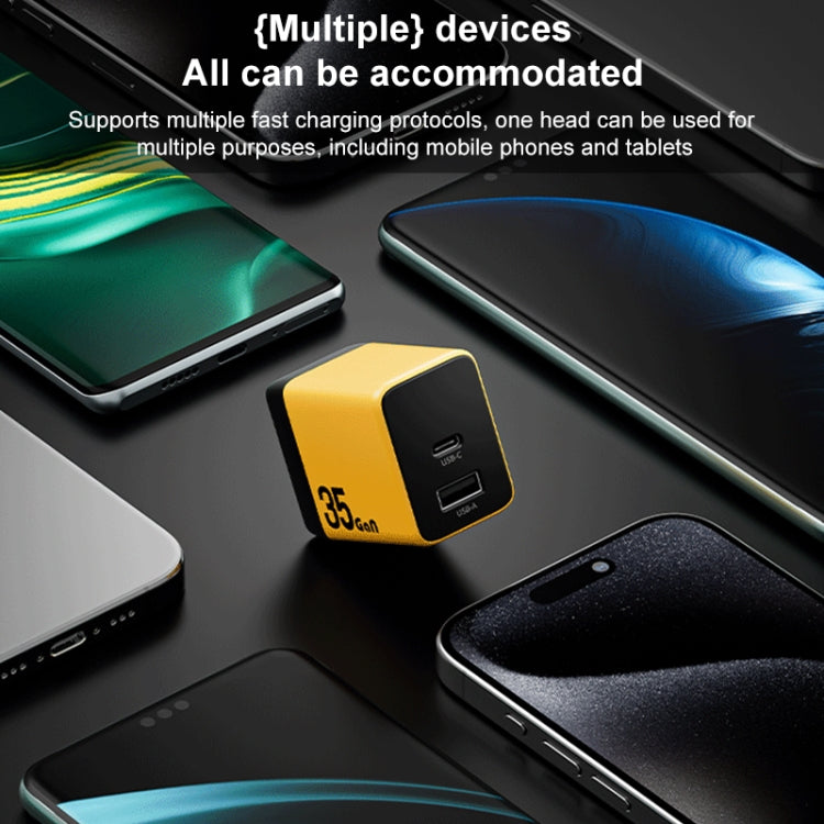 WK WP-U36 35W USB-C / Type-C, USB GaN Fast Charger, Plug Type:EU Plug(Yellow) - free shipping - PMC TechLife - Order now!