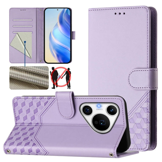 For Huawei Pura 70 Pro / Pura 70 Pro+ Honeycomb Embossing RFID Leather Phone Case(Light Purple) - Huawei Cases by PMC Jewellery | Online Shopping South Africa | PMC Jewellery | Buy Now Pay Later Mobicred