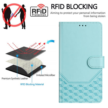 For Samsung Galaxy S25 5G Honeycomb Embossing RFID Leather Phone Case(Mint Green) - Galaxy S25 5G Cases by PMC Jewellery | Online Shopping South Africa | PMC Jewellery | Buy Now Pay Later Mobicred