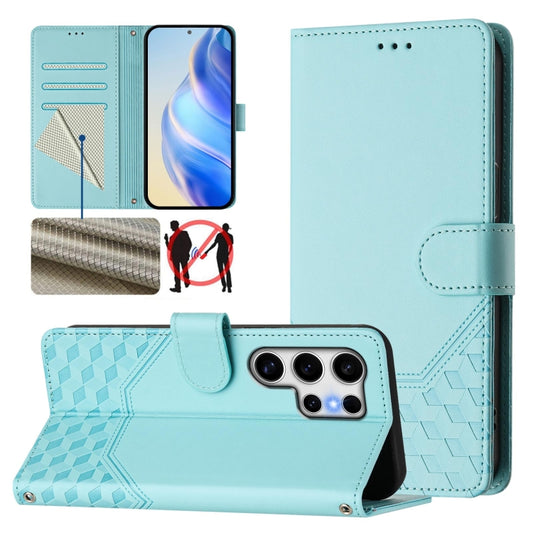 For Samsung Galaxy S25 Ultra 5G Honeycomb Embossing RFID Leather Phone Case(Mint Green) - Galaxy S25 Ultra 5G Cases by PMC Jewellery | Online Shopping South Africa | PMC Jewellery | Buy Now Pay Later Mobicred