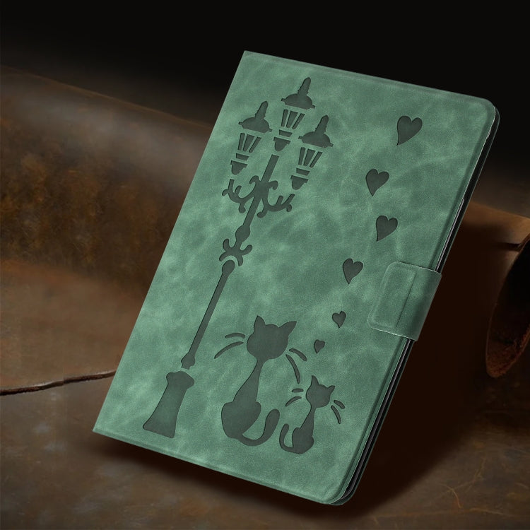 For Lenovo Tab M11 / Xiaoxin Pad 2024 Embossed Couple Cat Smart Tablet Leather Case(Green) - Lenovo by PMC Jewellery | Online Shopping South Africa | PMC Jewellery | Buy Now Pay Later Mobicred