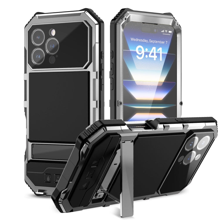 For iPhone 16 Pro Max R-JUST Life Waterproof Dustproof Shockproof Holder Phone Case(Silver) - iPhone 16 Pro Max Cases by R-JUST | Online Shopping South Africa | PMC Jewellery | Buy Now Pay Later Mobicred