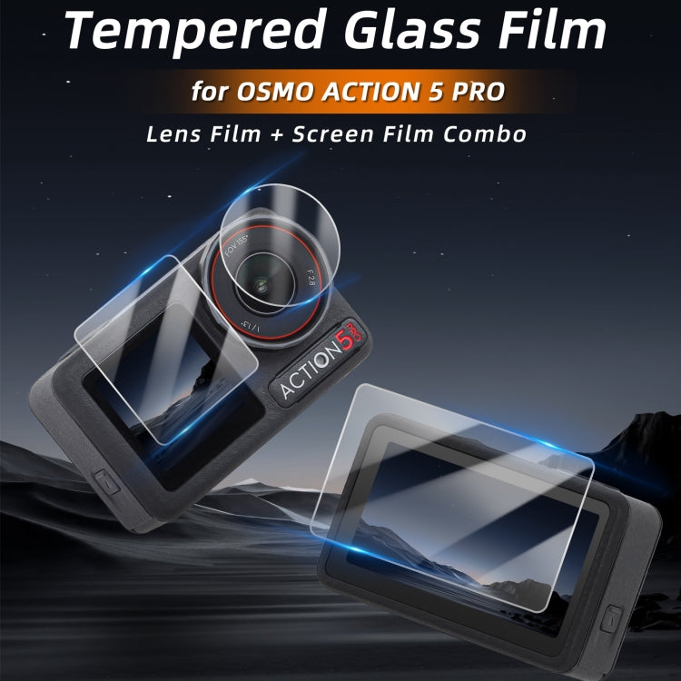 For DJI Osmo Action 5 Pro Sunnylife 3 in 1 Lens Protector Front and Rear Screen Tempered Glass Films, Quantity:2 + 2 + 2 Sets - free shipping - PMC TechLife - Order now!