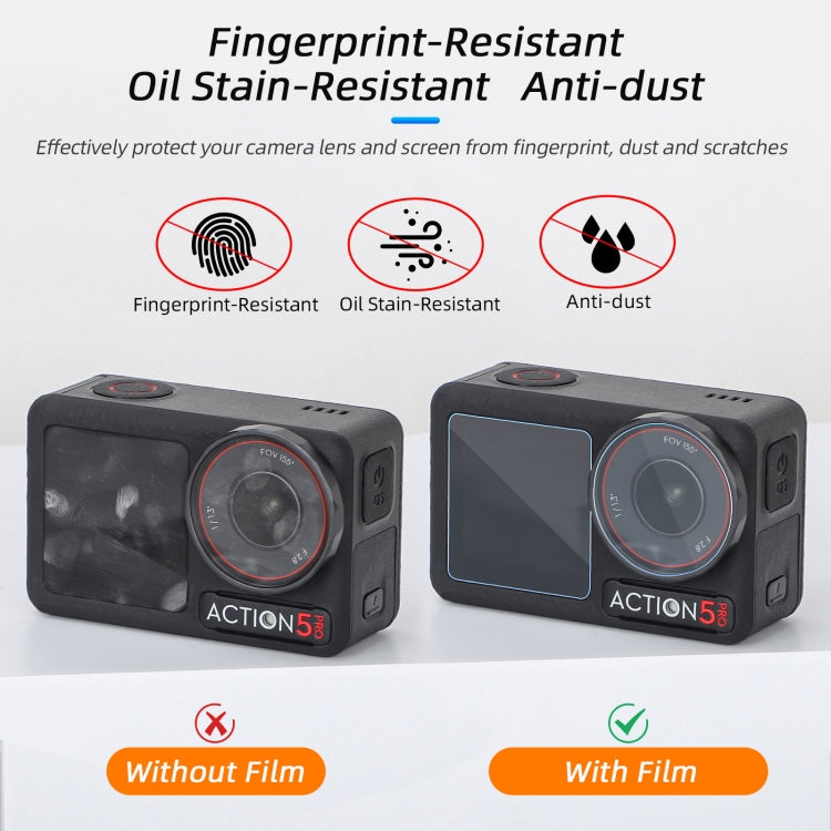 For DJI Osmo Action 5 Pro Sunnylife 3 in 1 Lens Protector Front and Rear Screen Tempered Glass Films, Quantity:2 + 2 + 2 Sets - free shipping - PMC TechLife - Order now!