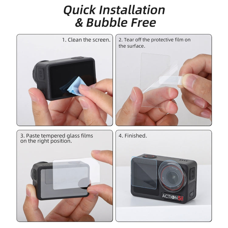 For DJI Osmo Action 5 Pro Sunnylife 3 in 1 Lens Protector Front and Rear Screen Tempered Glass Films, Quantity:2 + 2 + 2 Sets - free shipping - PMC TechLife - Order now!