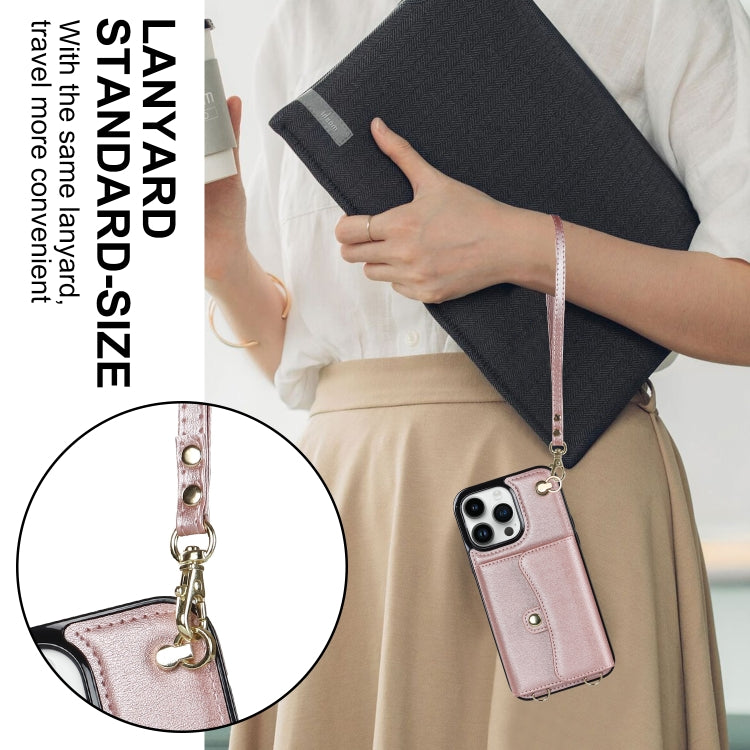 For iPhone 16 Pro RFID Card Slot Phone Case with Long Lanyard(Rose Gold) - iPhone 16 Pro Cases by PMC Jewellery | Online Shopping South Africa | PMC Jewellery | Buy Now Pay Later Mobicred