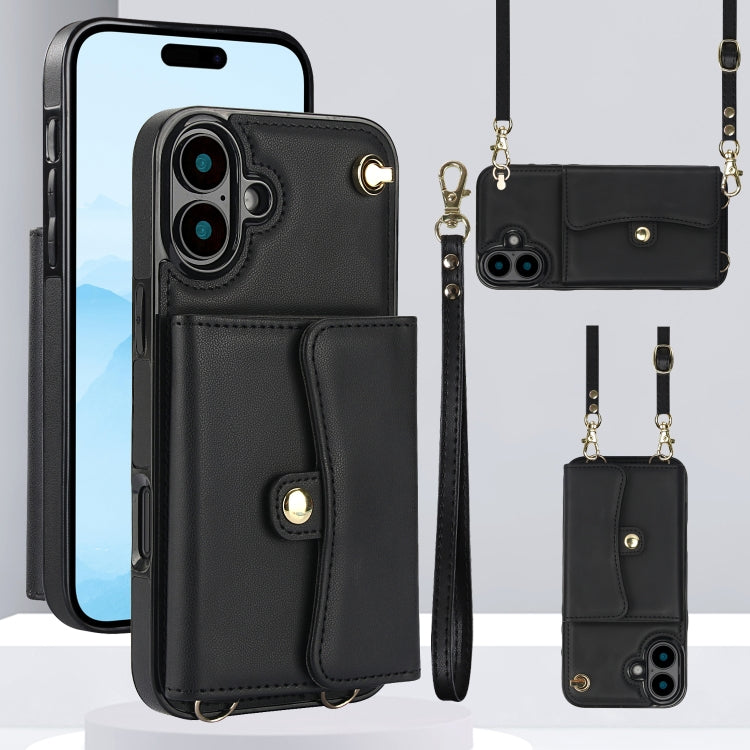 For iPhone 16 Plus RFID Card Slot Phone Case with Long Lanyard(Black) - iPhone 16 Plus Cases by PMC Jewellery | Online Shopping South Africa | PMC Jewellery | Buy Now Pay Later Mobicred