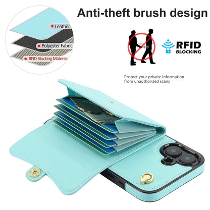 For iPhone 16 Plus RFID Card Slot Phone Case with Long Lanyard(Mint Green) - iPhone 16 Plus Cases by PMC Jewellery | Online Shopping South Africa | PMC Jewellery | Buy Now Pay Later Mobicred