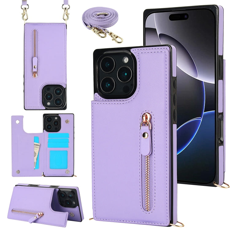 For iPhone 16 Pro Max Cross-body Zipper Square Phone Case(Purple) - iPhone 16 Pro Max Cases by PMC Jewellery | Online Shopping South Africa | PMC Jewellery | Buy Now Pay Later Mobicred