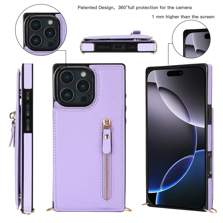 For iPhone 16 Pro Cross-body Zipper Square Phone Case(Purple) - iPhone 16 Pro Cases by PMC Jewellery | Online Shopping South Africa | PMC Jewellery | Buy Now Pay Later Mobicred