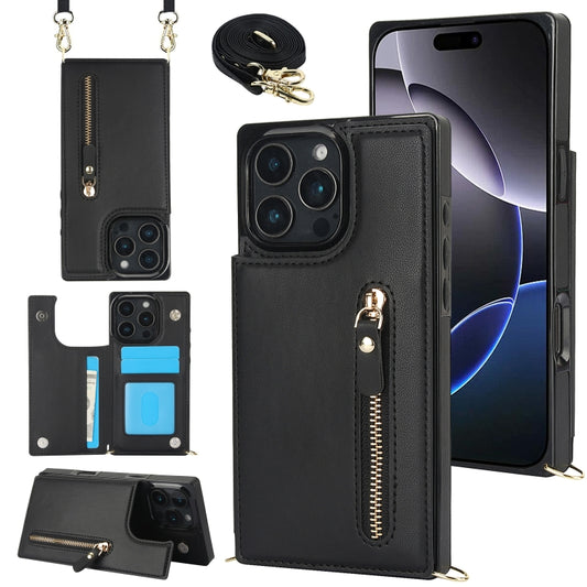 For iPhone 16 Pro Cross-body Zipper Square Phone Case(Black) - iPhone 16 Pro Cases by PMC Jewellery | Online Shopping South Africa | PMC Jewellery | Buy Now Pay Later Mobicred