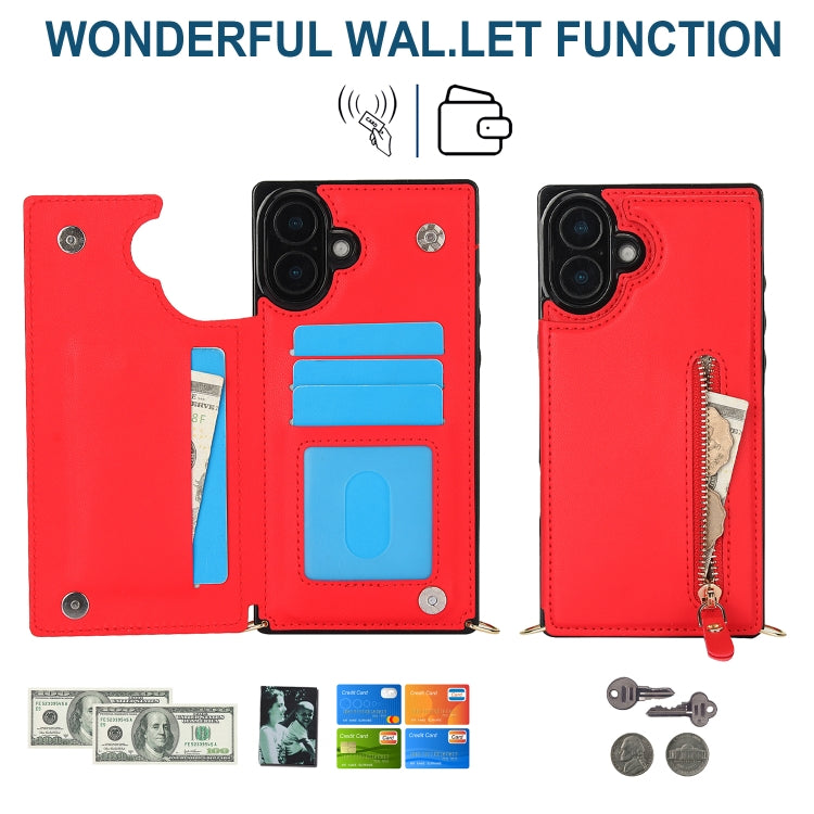 For iPhone 16 Plus Cross-body Zipper Square Phone Case(Red) - iPhone 16 Plus Cases by PMC Jewellery | Online Shopping South Africa | PMC Jewellery | Buy Now Pay Later Mobicred