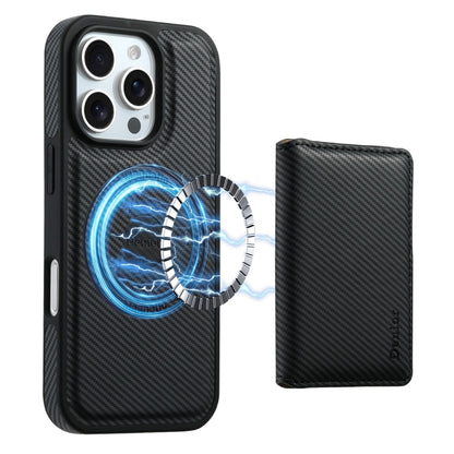 For iPhone 16 Pro Max Denior Carbon Fiber Texture Leather Card Bag MagSafe Phone Case(Black) - iPhone 16 Pro Max Cases by Denior | Online Shopping South Africa | PMC Jewellery | Buy Now Pay Later Mobicred