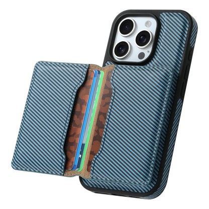 For iPhone 16 Pro Max Denior Carbon Fiber Texture Leather Card Bag MagSafe Phone Case(Blue) - iPhone 16 Pro Max Cases by Denior | Online Shopping South Africa | PMC Jewellery | Buy Now Pay Later Mobicred