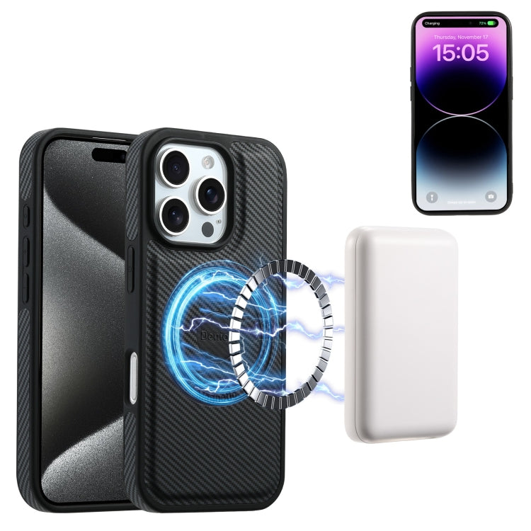 For iPhone 16 Pro Denior Carbon Fiber Texture Leather Card Bag MagSafe Phone Case(Black) - iPhone 16 Pro Cases by Denior | Online Shopping South Africa | PMC Jewellery | Buy Now Pay Later Mobicred