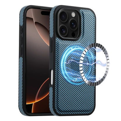 For iPhone 16 Pro Max Denior Carbon Fiber Texture Leather MagSafe Phone Case(Blue) - iPhone 16 Pro Max Cases by Denior | Online Shopping South Africa | PMC Jewellery | Buy Now Pay Later Mobicred