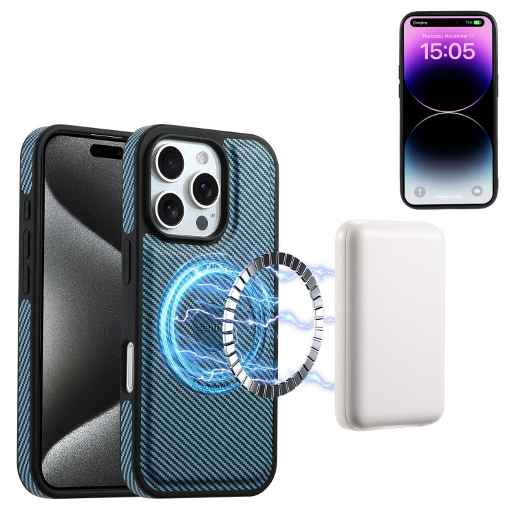 For iPhone 16 Pro Max Denior Carbon Fiber Texture Leather MagSafe Phone Case(Blue) - iPhone 16 Pro Max Cases by Denior | Online Shopping South Africa | PMC Jewellery | Buy Now Pay Later Mobicred