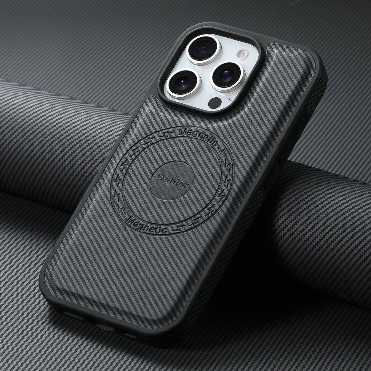 For iPhone 16 Plus Denior Carbon Fiber Texture Leather MagSafe Phone Case(Black) - iPhone 16 Plus Cases by Denior | Online Shopping South Africa | PMC Jewellery | Buy Now Pay Later Mobicred