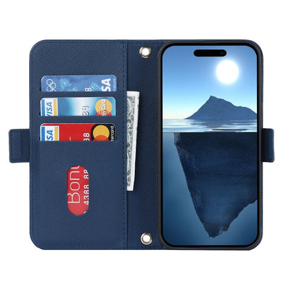 For iPhone 16 Plus Cross Texture Crossbody Lanyard Leather Phone Case(Blue) - iPhone 16 Plus Cases by PMC Jewellery | Online Shopping South Africa | PMC Jewellery | Buy Now Pay Later Mobicred