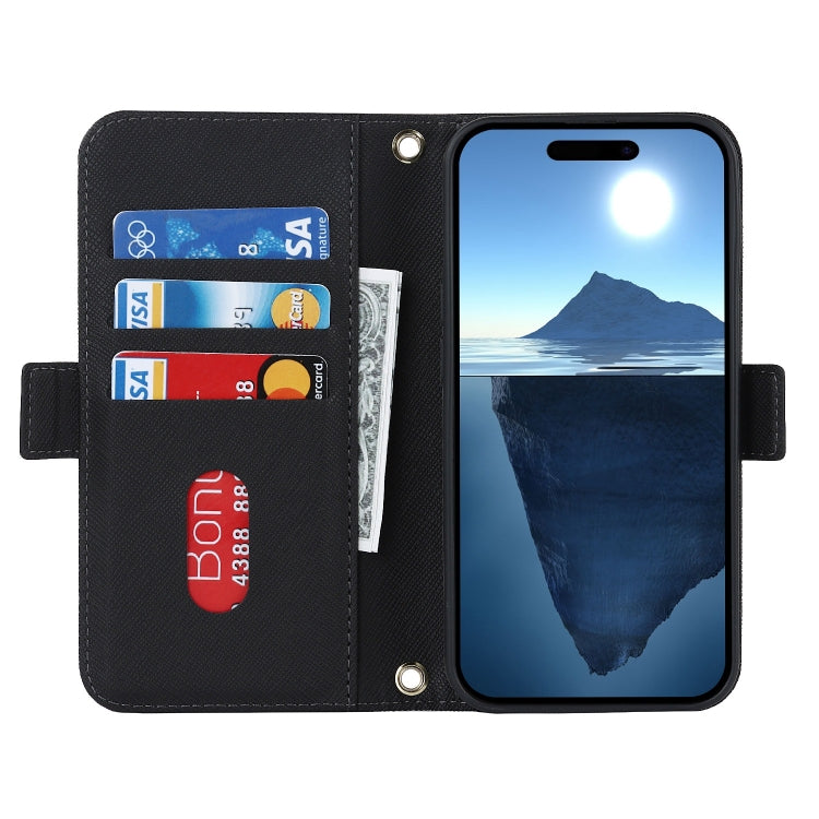 For iPhone 16 Cross Texture Crossbody Lanyard Leather Phone Case(Black) - iPhone 16 Cases by PMC Jewellery | Online Shopping South Africa | PMC Jewellery | Buy Now Pay Later Mobicred