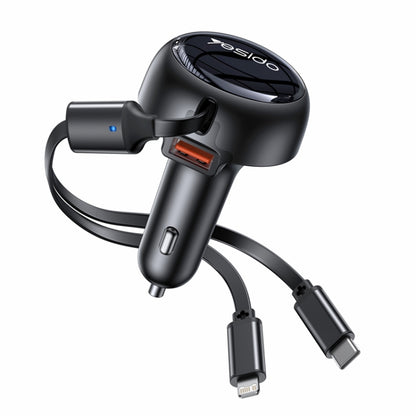 Yesido Y61 53W Type-C + 8 Pin Retractable Cable 3 in 1 Car Charger(Black) - Car Charger by Yesido | Online Shopping South Africa | PMC Jewellery | Buy Now Pay Later Mobicred