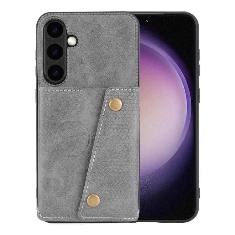 For Samsung Galaxy S25 5G Double Buckle Card Slots Magnetic Phone Case(Grey) - Galaxy S25 5G Cases by PMC Jewellery | Online Shopping South Africa | PMC Jewellery | Buy Now Pay Later Mobicred