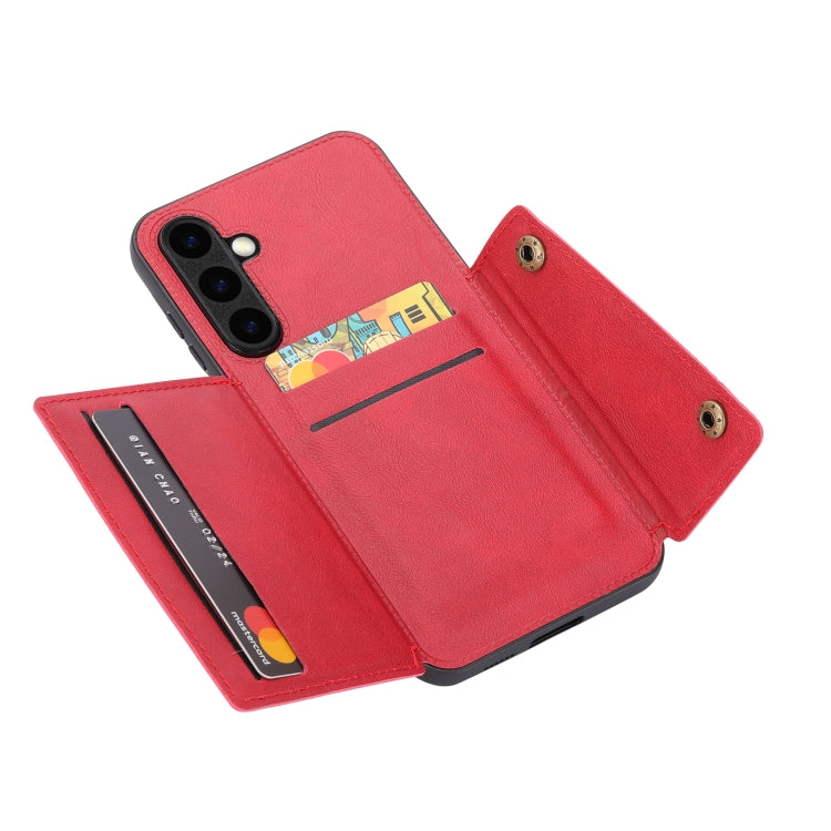 For Samsung Galaxy S25 5G Double Buckle Card Slots Magnetic Phone Case(Red) - Galaxy S25 5G Cases by PMC Jewellery | Online Shopping South Africa | PMC Jewellery | Buy Now Pay Later Mobicred